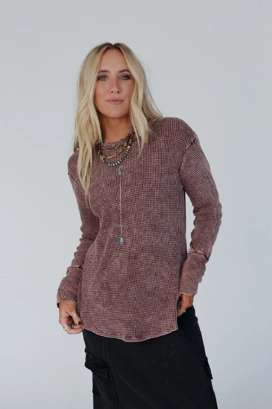 Warm Waffle Long Sleeve Top - Brown