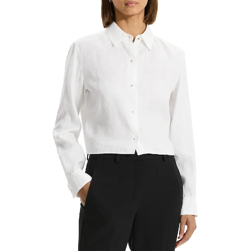 Womens Linen Long Sleeves Button-Down Top